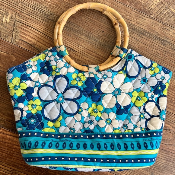 Vera Bradley Handbags - Vera Bradley Quilted Floral Tote with Bamboo Handles in Blue, Aqua & Lime